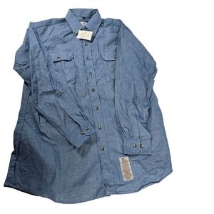 TYNDALE Flame Resistant Long Sleeve Button Up Work Shirt L-L Blue Made in USA